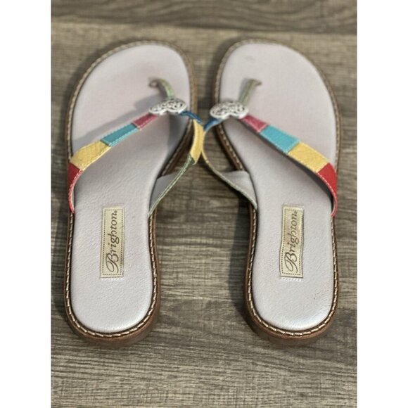 Brighton Orla Sandals Thong 7.5 Patchwork Leather Multicolor Heart With Box* - Picture 3 of 10